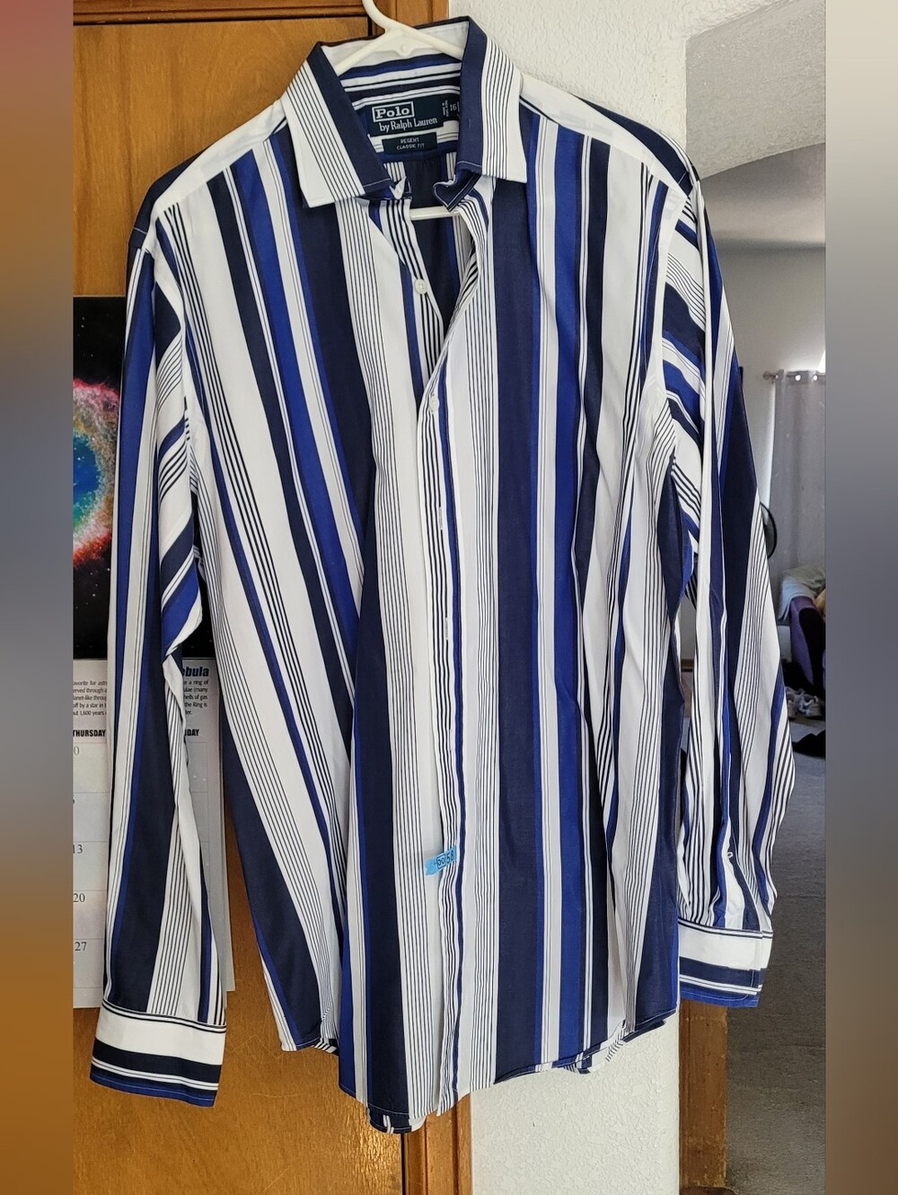 Polo by Ralph Lauren Navy, Royal Blue & White Vertical Stripe Dress Shirt